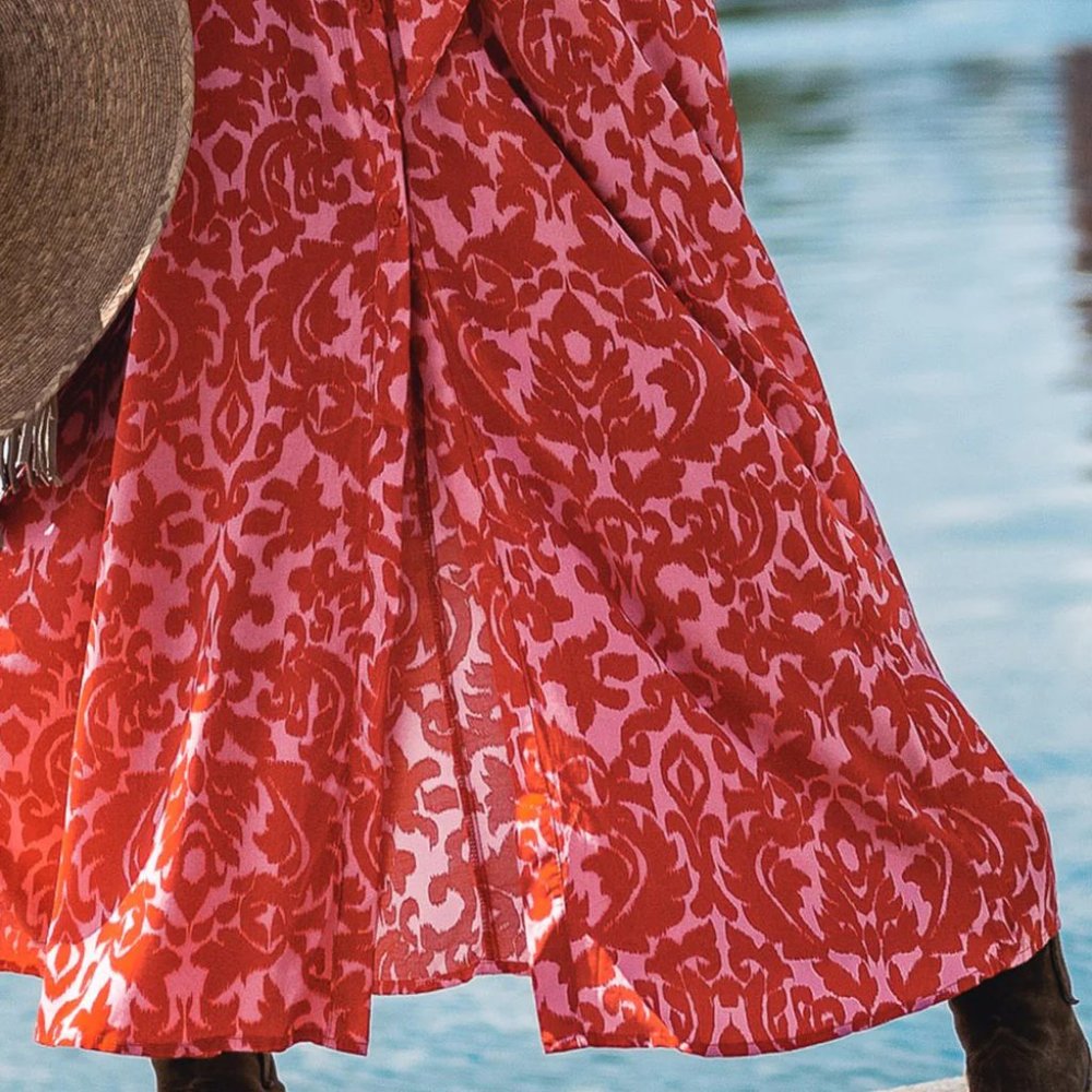 Last 1! NWT Stylish Red Print Tie Waist Maxi Dress - Picture 4 of 6